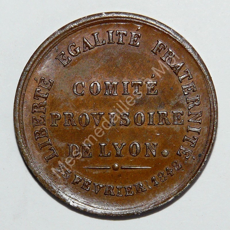 DEUXIÈME RÉPUBLIQUE - Jeton de présence, Comité provisoire de Lyon (2) - 1848 DEUXIÈME RÉPUBLIQUE - Jeton de présence, Comité provisoire de Lyon (2) - 1848