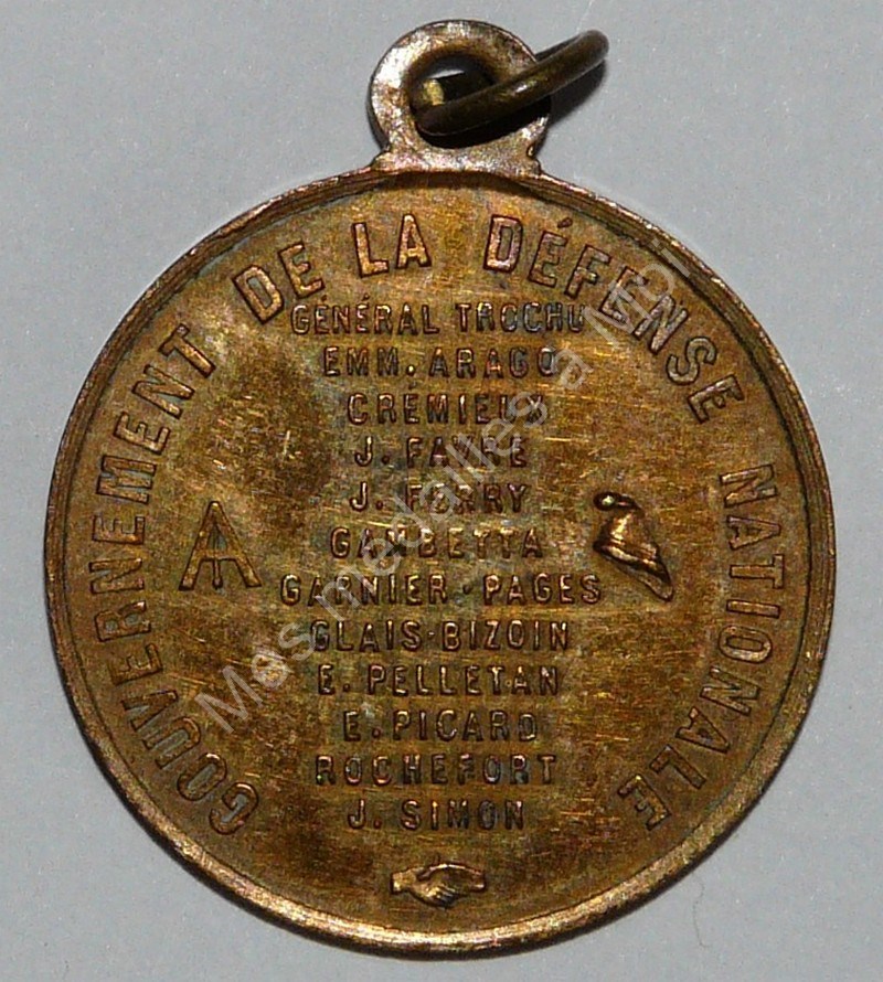 Gouvernement de la Défense Nationale - médaillette populaire - 1870 Gouvernement de la Défense Nationale - médaillette populaire - 1870